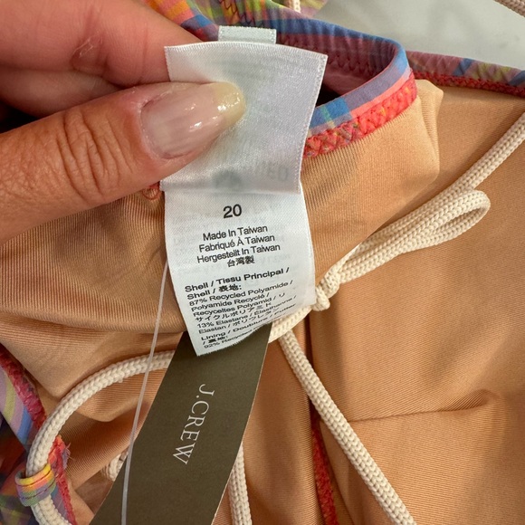 J. Crew NWT Strappy Cross-Back One Piece Swimsuit Sunset Plaid Size 20 Pink - Picture 7 of 13